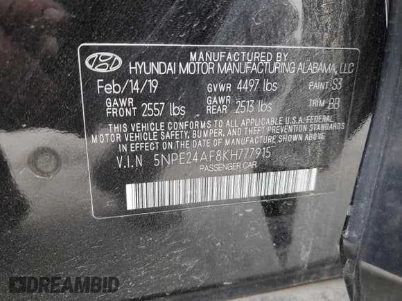 ✅ 2019 Hyundai Sonata SE • VIN: 5NPE24AF8KH777915 • Лот: 39777283. Опубликован ранее на Copart с пробегом 85 897 миль. Бесплатный доступ к архиву аукционных продаж из США и подробный отчёт об истории автомобиля на DreamBid. Изображение 14.