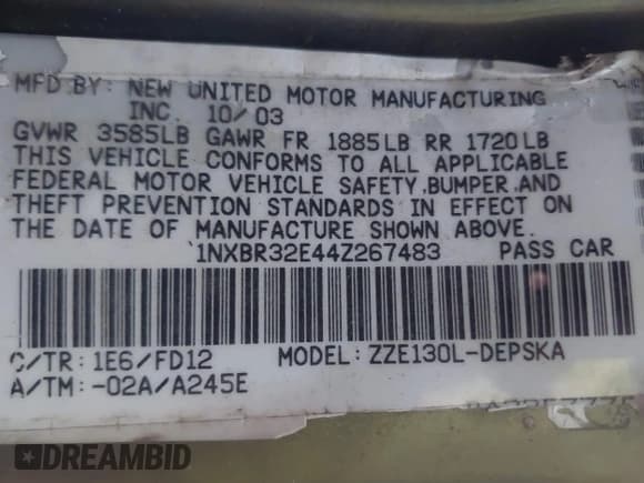 ✅ 2004 Toyota Corolla CE • VIN: 1NXBR32E44Z267483 • Lot: 43707783. Wystawiony na IAAI z przebiegiem 164 220 mil. Bezpłatny archiwum sprzedaży aukcyjnych z USA i szczegółowy raport historii pojazdu na DreamBid. Zdjęcie 9.