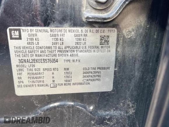 ✅ 2014 Chevrolet Captiva Sport LS • VIN: 3GNAL2EK6ES576054 • Lot: 44586595. Wystawiony na Copart z przebiegiem 211 982 mil. Bezpłatny archiwum sprzedaży aukcyjnych z USA i szczegółowy raport historii pojazdu na DreamBid. Zdjęcie 10.
