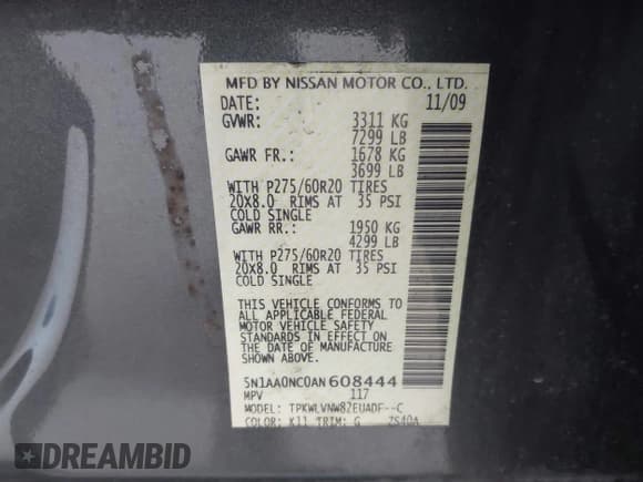 ✅ 2010 Nissan Armada Titanium • VIN: 5N1AA0NC0AN608444 • Lot: 42172835. Wystawiony na IAAI z przebiegiem 113 677 mil. Bezpłatny archiwum sprzedaży aukcyjnych z USA i szczegółowy raport historii pojazdu na DreamBid. Zdjęcie 9.