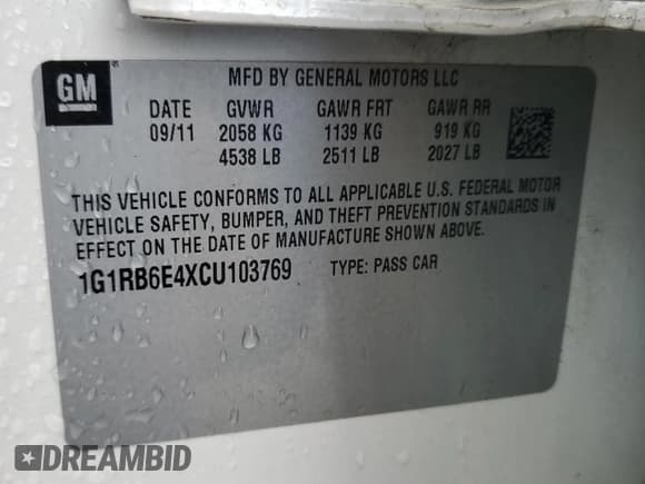 ✅ 2012 Chevrolet Volt • VIN: 1G1RB6E4XCU103769 • Lot: 75933774. Wystawiony na Copart z przebiegiem 193 409 mil. Bezpłatny archiwum sprzedaży aukcyjnych z USA i szczegółowy raport historii pojazdu na DreamBid. Zdjęcie 12.