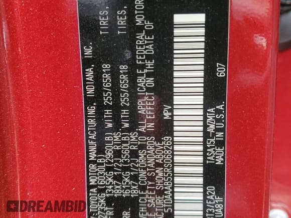 ✅ 2024 Toyota Highlander XLE • VIN: 5TDAAAB55RS068269 • Lot: 67987815. Listed on Copart with 12,561 mi. Free auction sales archive from the USA and detailed vehicle history report at DreamBid. Image 14.