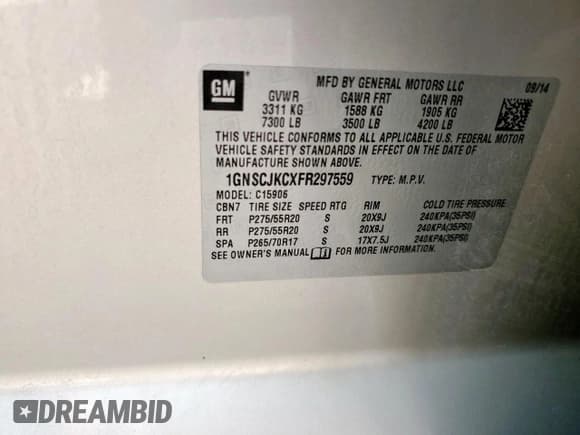 ✅ 2015 Chevrolet Suburban LT • VIN: 1GNSCJKCXFR297559 • Лот: 82297545. Опубликован ранее на Copart с пробегом 141 276 миль. Бесплатный доступ к архиву аукционных продаж из США и подробный отчёт об истории автомобиля на DreamBid. Изображение 13.