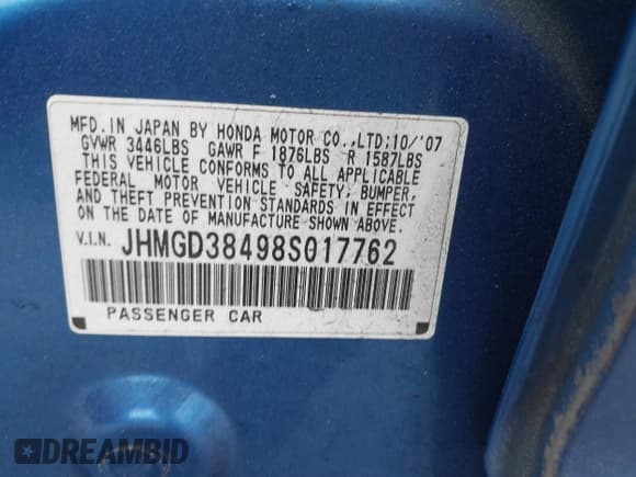 ✅ 2008 Honda Fit • VIN: JHMGD38498S017762 • Lot: 41729643. Listed on IAAI with 194,982 mi. Free auction sales archive from the USA and detailed vehicle history report at DreamBid. Image 9.