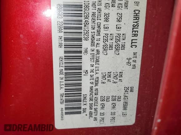 2008 Dodge Nitro SXT с VIN 1D8GU28K48W129230, выставлен на аукционе Copart как лот 79535654 с пробегом 120 099 миль миль и Списание • Salvage title. История ставок и продаж доступна на DreamBid. Изображение 13.