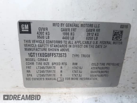 ✅ 2015 GMC Sierra 2500HD • VIN: 1GT11XEG8FF573573 • Lot: 43579173. Listed on IAAI with 213,653 mi. Free auction sales archive from the USA and detailed vehicle history report at DreamBid. Image 9.