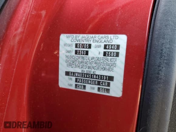 ✅ 2005 Jaguar S-Type • VIN: SAJWA03V451N43191 • Lot: 88491545. Listed on Copart with 121,973 mi. Free auction sales archive from the USA and detailed vehicle history report at DreamBid. Image 12.