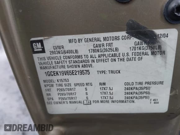 ✅ 2005 Chevrolet Silverado 1500 Work Truck • VIN: 1GCEK19V65E219575 • Lot: 43812306. Listed on IAAI with 198,638 mi. Free auction sales archive from the USA and detailed vehicle history report at DreamBid. Image 9.