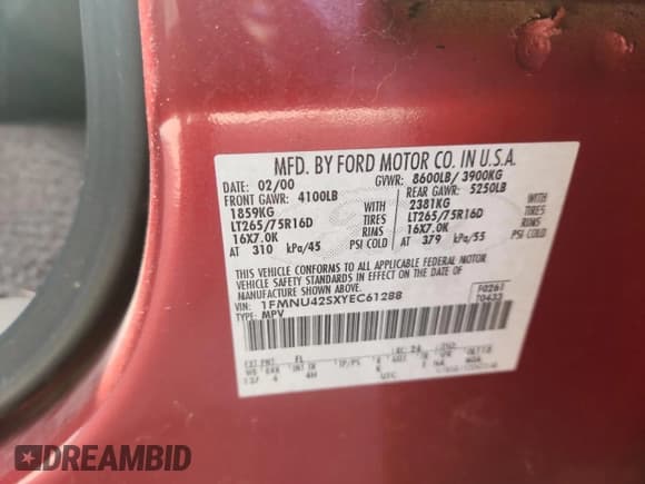 ✅ 2000 Ford Excursion Limited • VIN: 1FMNU42SXYEC61288 • Лот: 80887385. Опубликован ранее на Copart с пробегом 227 943 миль. Бесплатный доступ к архиву аукционных продаж из США и подробный отчёт об истории автомобиля на DreamBid. Изображение 13.