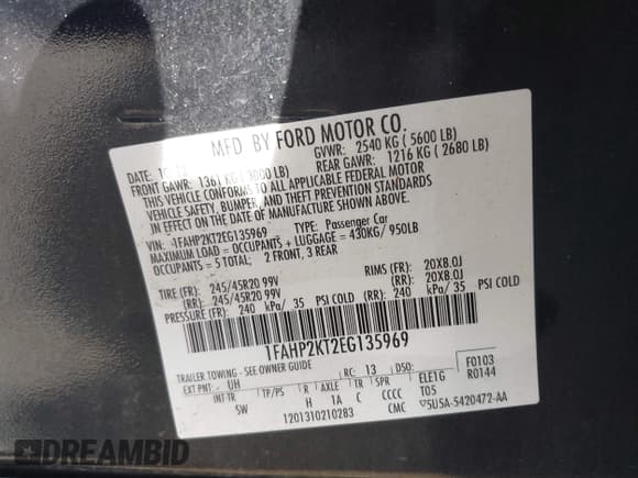 ✅ 2014 Ford Taurus SHO • VIN: 1FAHP2KT2EG135969 • Lot: 43614628. Listed on IAAI with 130,233 mi. Free auction sales archive from the USA and detailed vehicle history report at DreamBid. Image 9.