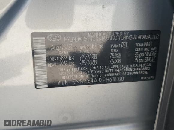 ✅ 2023 Hyundai Santa Fe XRT • VIN: 5NMS64AJ2PH618100 • Lot: 70602745. Wystawiony na Copart z przebiegiem 38 804 mil. Bezpłatny archiwum sprzedaży aukcyjnych z USA i szczegółowy raport historii pojazdu na DreamBid. Zdjęcie 13.