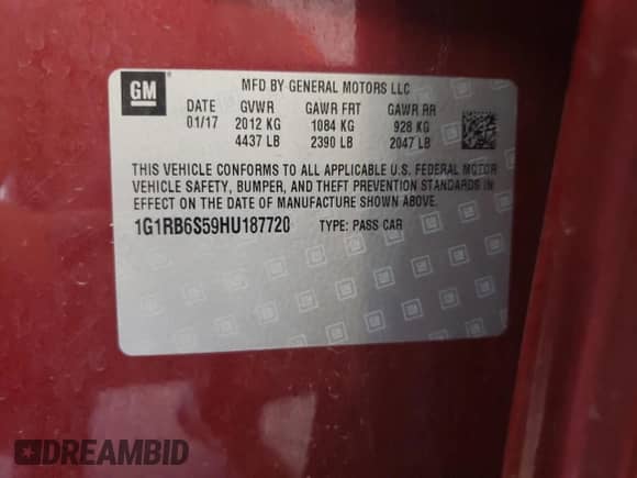 2017 Chevrolet Volt Premier с VIN 1G1RB6S59HU187720, выставлен на аукционе Copart как лот 60646693 с пробегом 50 110 миль миль и . История ставок и продаж доступна на DreamBid. Изображение 12.
