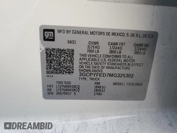 ✅ 2021 Chevrolet Silverado 1500 LT Trail Boss • VIN: 3GCPYFED7MG325302 • Lot: 93606795. Wystawiony na Copart z przebiegiem 69 130 mil. Bezpłatny archiwum sprzedaży aukcyjnych z USA i szczegółowy raport historii pojazdu na DreamBid. Zdjęcie 12.