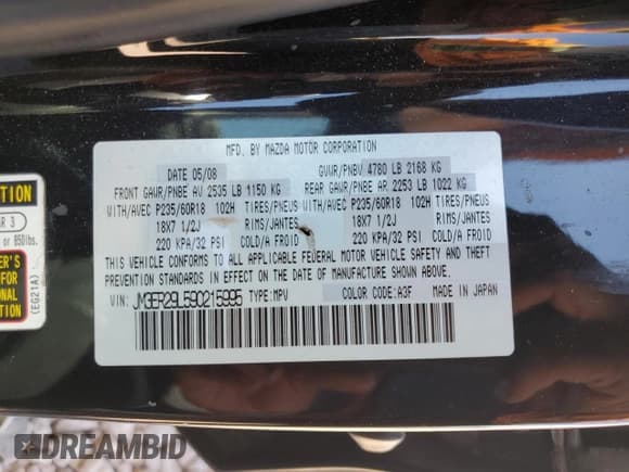 ✅ 2009 Mazda CX-7 Grand Touring • VIN: JM3ER29L590215995 • Lot: 60929585. Listed on Copart with 114,574 mi. Free auction sales archive from the USA and detailed vehicle history report at DreamBid. Image 12.