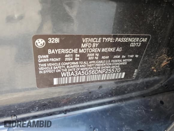 ✅ 2013 BMW 3 Series 328i • VIN: WBA3A5G56DNP25570 • Лот: 83940455. Опубликован ранее на Copart с пробегом 106 370 миль. Бесплатный доступ к архиву аукционных продаж из США и подробный отчёт об истории автомобиля на DreamBid. Изображение 13.