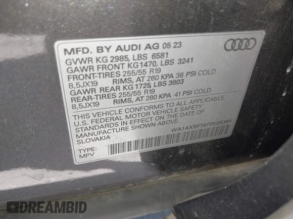 ✅ 2023 Audi Q7 Premium • VIN: WA1AXBF76PD025384 • Лот: 41838885. Опубликован ранее на IAAI с пробегом 23 857 миль. Бесплатный доступ к архиву аукционных продаж из США и подробный отчёт об истории автомобиля на DreamBid. Изображение 9.