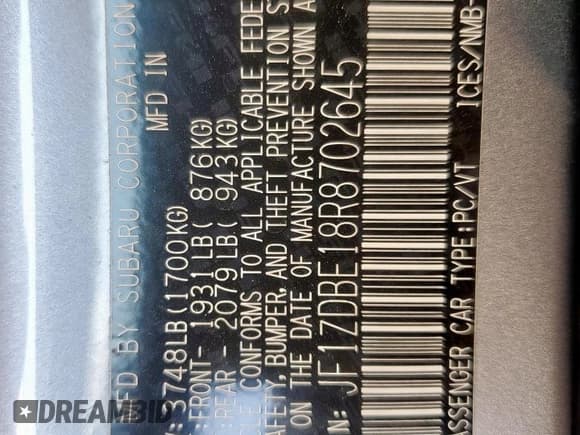 ✅ 2024 Subaru BRZ Limited • VIN: JF1ZDBE18R8702645 • Лот: 71457025. Опубликован ранее на Copart с пробегом 9 855 миль. Бесплатный доступ к архиву аукционных продаж из США и подробный отчёт об истории автомобиля на DreamBid. Изображение 12.