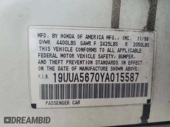 ✅ 2000 Acura TL • VIN: 19UUA5670YA015587 • Лот: 65735645. Опубликован ранее на Copart с пробегом 127 567 миль. Бесплатный доступ к архиву аукционных продаж из США и подробный отчёт об истории автомобиля на DreamBid. Изображение 13.