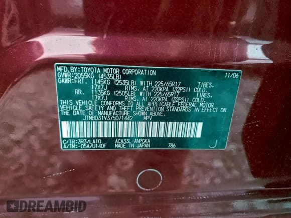 ✅ 2007 Toyota RAV4 Limited • VIN: JTMBD31V375071442 • Lot: 96203155. Listed on Copart with 163,200 mi. Free auction sales archive from the USA and detailed vehicle history report at DreamBid. Image 13.