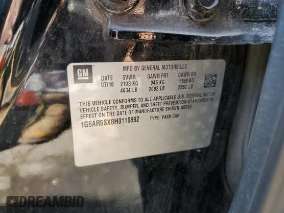 ✅ 2017 Cadillac CTS Luxury RWD • VIN: 1G6AR5SX8H0110892 • Lot: 70755635. Listed on Copart with 201,117 mi. Free auction sales archive from the USA and detailed vehicle history report at DreamBid. Image 12.