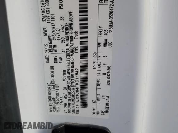 ✅ 2015 Ford F-150 XL • VIN: 1FTEX1C84FKD11842 • Лот: 93673845. Опубликован ранее на Copart с пробегом 199 851 миль. Бесплатный доступ к архиву аукционных продаж из США и подробный отчёт об истории автомобиля на DreamBid. Изображение 12.