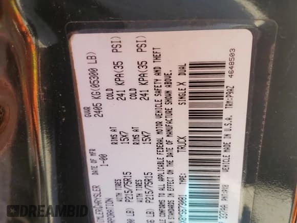 ✅ 2000 Dodge Dakota • VIN: 1B7GL22X8YS673081 • Lot: 93415155. Listed on Copart with 238,693 mi. Free auction sales archive from the USA and detailed vehicle history report at DreamBid. Image 12.