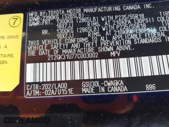 ✅ 2007 Lexus RX 350 • VIN: 2T2GK31U77C003002 • Lot: 41788798. Wystawiony na IAAI z przebiegiem 180 422 mil. Bezpłatny archiwum sprzedaży aukcyjnych z USA i szczegółowy raport historii pojazdu na DreamBid. Zdjęcie 9.