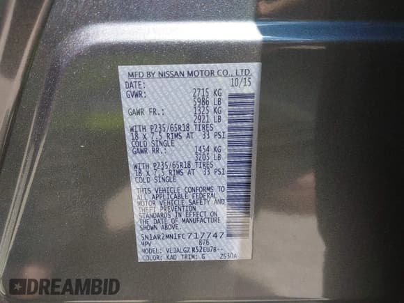 ✅ 2015 Nissan Pathfinder S • VIN: 5N1AR2MN1FC717747 • Lot: 42231333. Listed on IAAI with 107,732 mi. Free auction sales archive from the USA and detailed vehicle history report at DreamBid. Image 9.