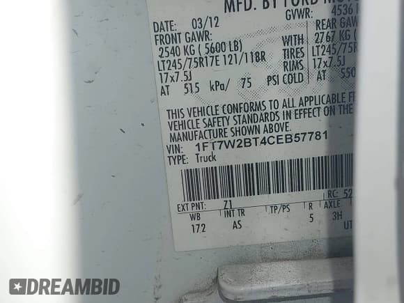 ✅ 2012 Ford F-250 XL • VIN: 1FT7W2BT4CEB57781 • Лот: 42384393. Опубликован ранее на IAAI с пробегом 252 719 миль. Бесплатный доступ к архиву аукционных продаж из США и подробный отчёт об истории автомобиля на DreamBid. Изображение 9.