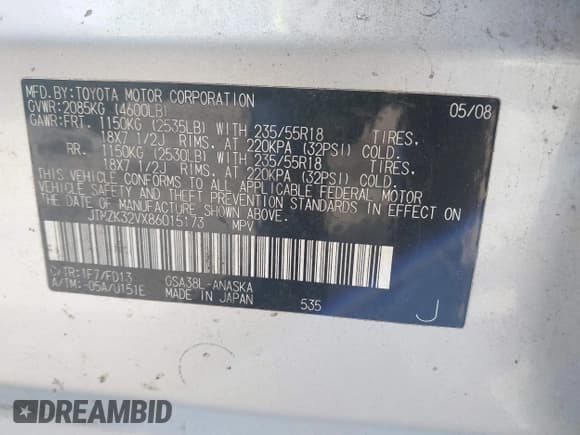 ✅ 2008 Toyota RAV4 Sport • VIN: JTMZK32VX86015173 • Lot: 41561817. Listed on IAAI with 157,614 mi. Free auction sales archive from the USA and detailed vehicle history report at DreamBid. Image 9.