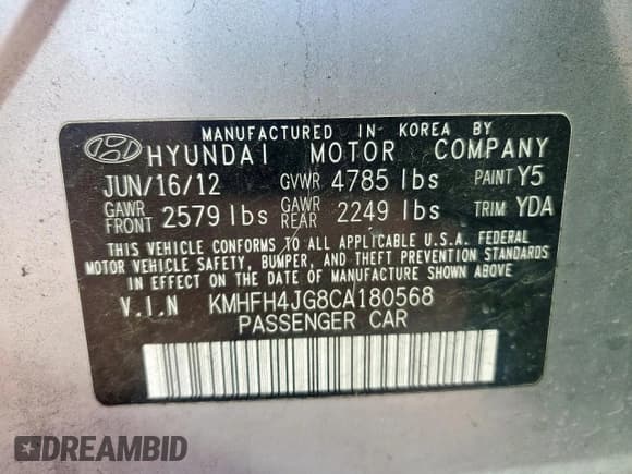 ✅ 2012 Hyundai Azera • VIN: KMHFH4JG8CA180568 • Лот: 71620145. Опубликован ранее на Copart с пробегом 192 343 миль. Бесплатный доступ к архиву аукционных продаж из США и подробный отчёт об истории автомобиля на DreamBid. Изображение 12.
