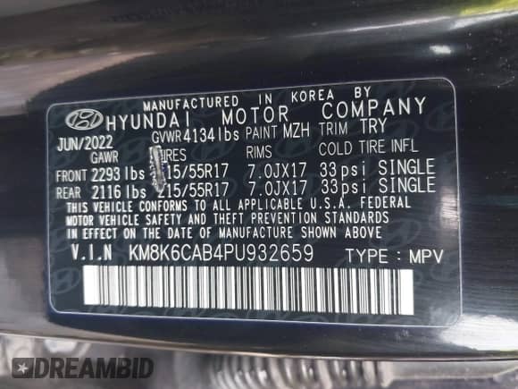 2023 Hyundai Kona SEL with VIN KM8K6CAB4PU932659, listed as a IAAI auction lot 43267186 with 82,586 mi miles and . Bid and sale history available at DreamBid. Image 9.