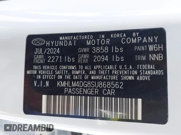 ✅ 2025 Hyundai Elantra SEL Sport • VIN: KMHLM4DG8SU868562 • Lot: 43215752. Listed on IAAI with 6,517 mi. Free auction sales archive from the USA and detailed vehicle history report at DreamBid. Image 9.