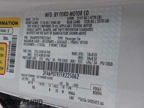 ✅ 2015 Ford Fusion SE • VIN: 3FA6P0T97FR225062 • Lot: 43818539. Wystawiony na IAAI z przebiegiem 159 972 mil. Bezpłatny archiwum sprzedaży aukcyjnych z USA i szczegółowy raport historii pojazdu na DreamBid. Zdjęcie 9.