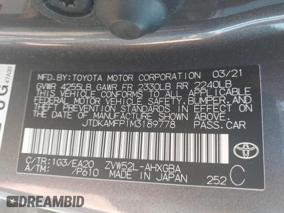 ✅ 2021 Toyota Prius LE • VIN: JTDKAMFP1M3189778 • Лот: 42582379. Опубликован ранее на IAAI с пробегом Не указан. Бесплатный доступ к архиву аукционных продаж из США и подробный отчёт об истории автомобиля на DreamBid. Изображение 9.