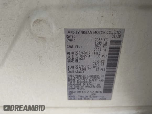 ✅ 2018 Nissan Rogue S • VIN: 5N1AT2MT4JC757006 • Lot: 42614781. Listed on IAAI with 191,318 mi. Free auction sales archive from the USA and detailed vehicle history report at DreamBid. Image 9.