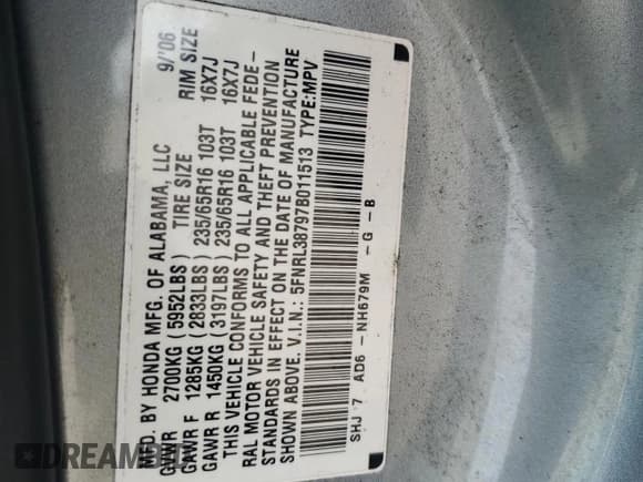 ✅ 2007 Honda Odyssey EX-L • VIN: 5FNRL38797B011513 • Lot: 92070585. Listed on Copart with 202,191 mi. Free auction sales archive from the USA and detailed vehicle history report at DreamBid. Image 13.