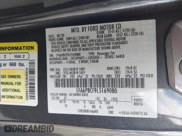 ✅ 2020 Ford Mustang GT • VIN: 1FA6P8CF9L5169080 • Lot: 42463786. Listed on IAAI with 73,694 mi. Free auction sales archive from the USA and detailed vehicle history report at DreamBid. Image 9.