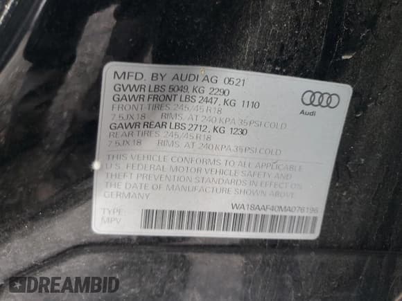 ✅ 2021 Audi A4 allroad Premium Plus • VIN: WA18AAF40MA076196 • Lot: 73656124. Listed on Copart with 47,292 mi. Free auction sales archive from the USA and detailed vehicle history report at DreamBid. Image 12.
