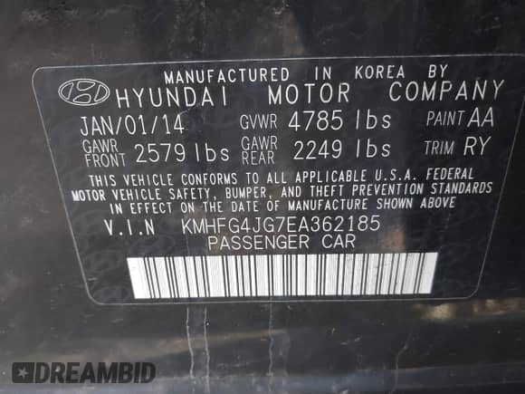 2014 Hyundai Azera с VIN KMHFG4JG7EA362185, выставлен на аукционе IAAI как лот 41877622 с пробегом 158 689 миль миль и . История ставок и продаж доступна на DreamBid. Изображение 9.