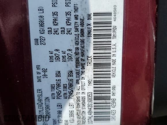 ✅ 2003 Dodge Dakota SLT • VIN: 1D7HL48N43S168353 • Lot: 51313975. Wystawiony na Copart z przebiegiem 213 540 mil. Bezpłatny archiwum sprzedaży aukcyjnych z USA i szczegółowy raport historii pojazdu na DreamBid. Zdjęcie 12.