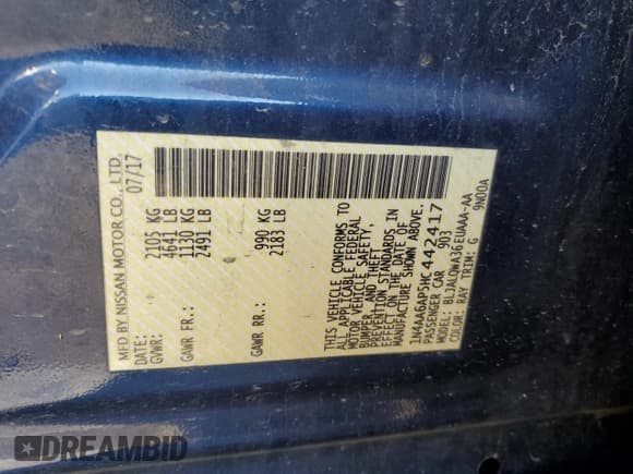 ✅ 2017 Nissan Maxima SL • VIN: 1N4AA6AP5HC442417 • Lot: 90270245. Listed on Copart with 119,654 mi. Free auction sales archive from the USA and detailed vehicle history report at DreamBid. Image 12.