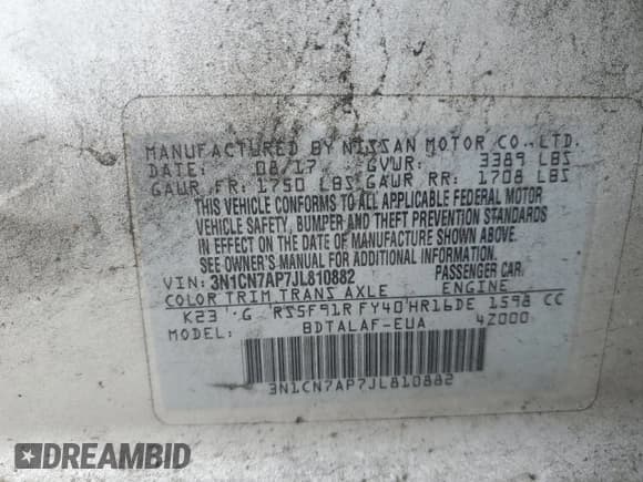 ✅ 2018 Nissan Versa S • VIN: 3N1CN7AP7JL810882 • Lot: 79141614. Wystawiony na Copart z przebiegiem 104 002 mil. Bezpłatny archiwum sprzedaży aukcyjnych z USA i szczegółowy raport historii pojazdu na DreamBid. Zdjęcie 13.