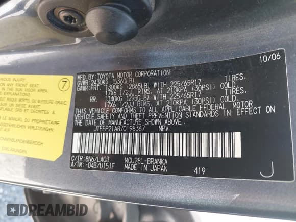 ✅ 2007 Toyota Highlander w/3rd Row • VIN: JTEEP21A870198367 • Lot: 43178172. Wystawiony na IAAI z przebiegiem Nie podano. Bezpłatny archiwum sprzedaży aukcyjnych z USA i szczegółowy raport historii pojazdu na DreamBid. Zdjęcie 9.