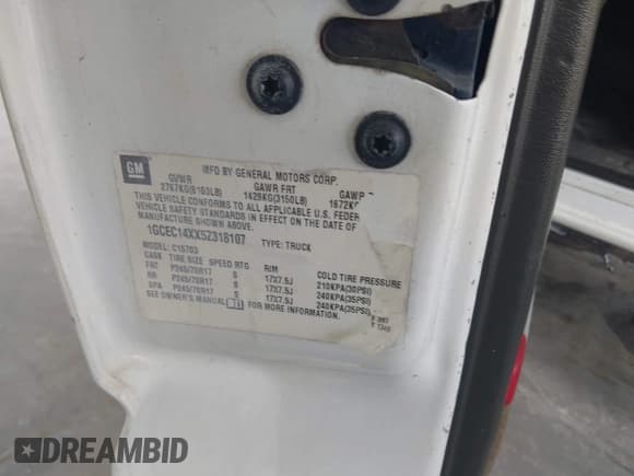 ✅ 2005 Chevrolet Silverado 1500 Work Truck • VIN: 1GCEC14XX5Z318107 • Lot: 43367766. Listed on IAAI with 104,186 mi. Free auction sales archive from the USA and detailed vehicle history report at DreamBid. Image 9.