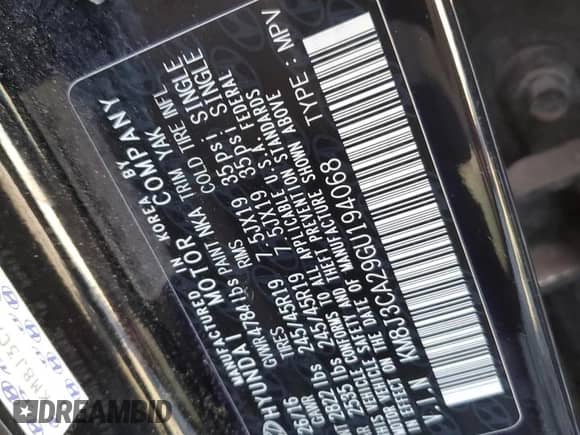 2016 Hyundai Tucson Sport with VIN KM8J3CA29GU194068, listed as a Copart auction lot 70100275 with 76,670 mi miles and Clean title. Bid and sale history available at DreamBid. Image 13.