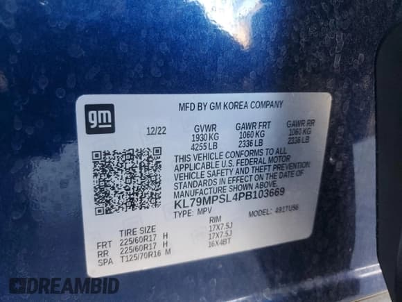 ✅ 2023 Chevrolet TrailBlazer LT • VIN: KL79MPSL4PB103669 • Lot: 90406915. Listed on Copart with 55,046 mi. Free auction sales archive from the USA and detailed vehicle history report at DreamBid. Image 12.