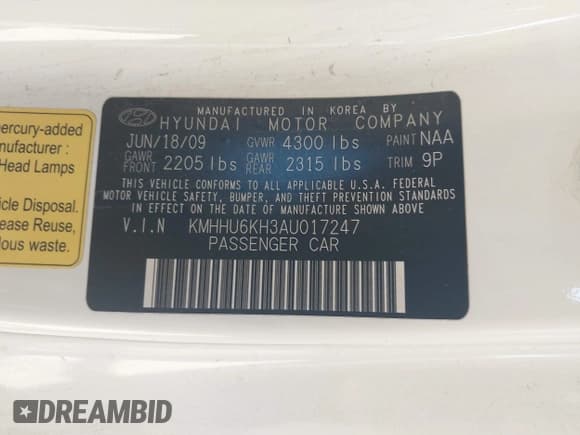 ✅ 2010 Hyundai Genesis Coupe Grand Touring • VIN: KMHHU6KH3AU017247 • Lot: 42715001. Listed on IAAI with 153,442 mi. Free auction sales archive from the USA and detailed vehicle history report at DreamBid. Image 9.