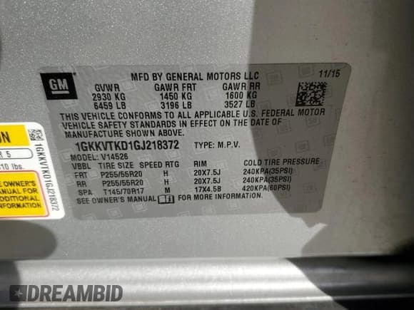 ✅ 2016 GMC Acadia Denali • VIN: 1GKKVTKD1GJ218372 • Lot: 90307595. Listed on Copart with 88,598 mi. Free auction sales archive from the USA and detailed vehicle history report at DreamBid. Image 14.