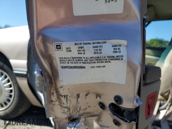 ✅ 1998 Buick LeSabre Custom • VIN: 1G4HP52K8WH506644 • Lot: 80672675. Listed on Copart with 72,099 mi. Free auction sales archive from the USA and detailed vehicle history report at DreamBid. Image 12.